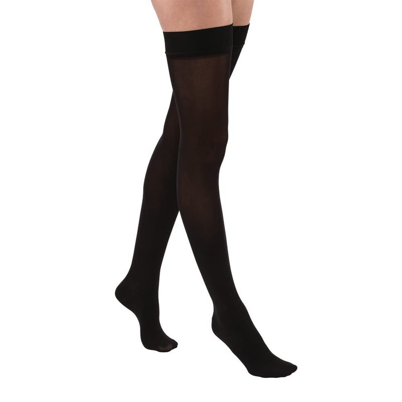 JOBST Relief Thigh High Graduated Compression Stockings 1520mmHg Comfortable Unisex Design with Silicone Dot Band Closed Toe Black Small Petite